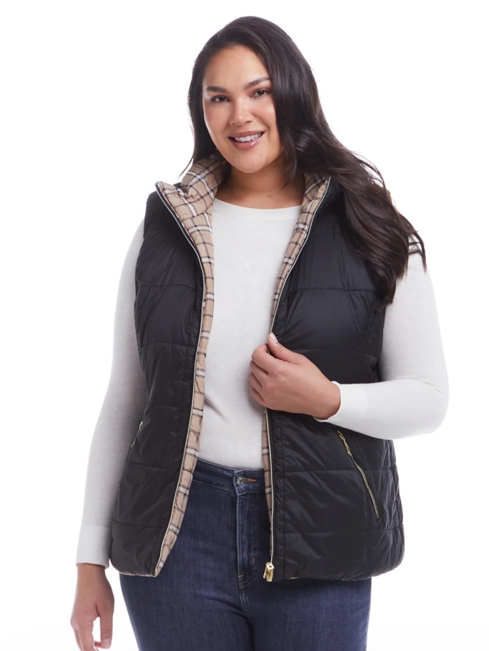 Weatherproof Reversible Plaid Puffer Vest 3X
